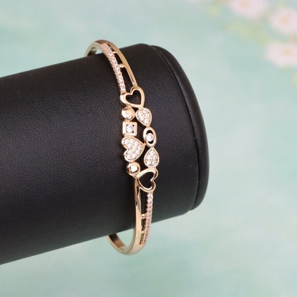 Rose Gold Heart Charm Bangle with Cubic Zirconia Accents, XPBL0602 - Picture 4 of 12